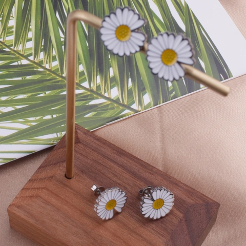 Orecchini a Bottone Margherita in Acciaio al Titanio Minimalista per Uomo Donna Unisex Gioielli con Fiori in Smalto