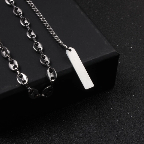 Collana in Acciaio Inossidabile a Doppio Strato Chicco di Caffè Con Ciondolo Rettangolare Hip Hop Choker Unisex