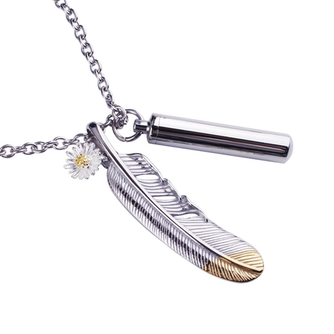 Collana Urna in Acciaio Inossidabile Hip Hop Piuma Margherita Ciondolo Capsula Cilindrica Commemorativo Gioielli Retro Per Uomo Donna Catena