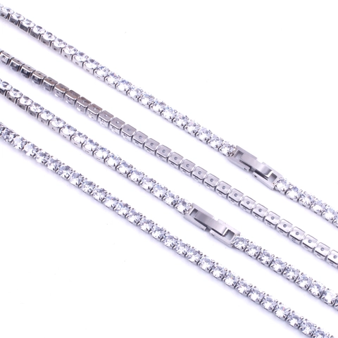 Catena Tennis Hip Hop di Lusso Colore Argento Acciaio Inossidabile Zirconia Collana Bracciale Per Uomo Donna Gioielli