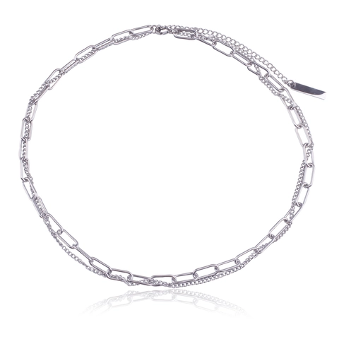 Collana a Doppio Strato in Acciaio al Titanio Minimalista Con Catena a Graffetta e Ciondolo Rettangolare Gioielli Unisex Stile Industriale