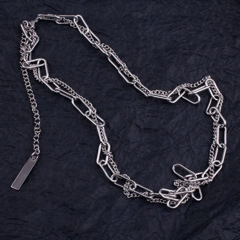 Collana a Doppio Strato in Acciaio al Titanio Minimalista Con Catena a Graffetta e Ciondolo Rettangolare Gioielli Unisex Stile Industriale
