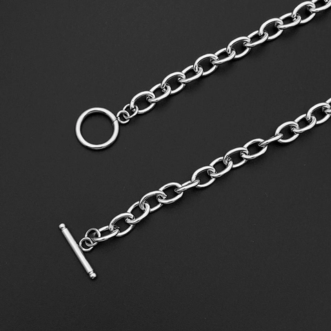 Edelstahl OT Knebelverschluss Minimalistische Dicke Kette Halskette Street Hip Hop Stil Für Herren Damen Unisex Polierter Silberschmuck