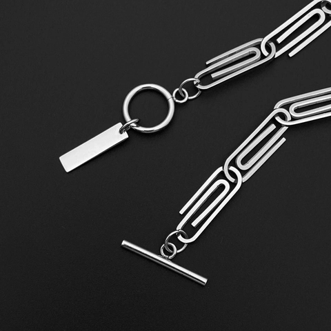 Bracciale a Catena con Maglia a Graffetta Minimalista Con Chiusura a T e Targhetta Rettangolare Gioielli in Acciaio al Titanio