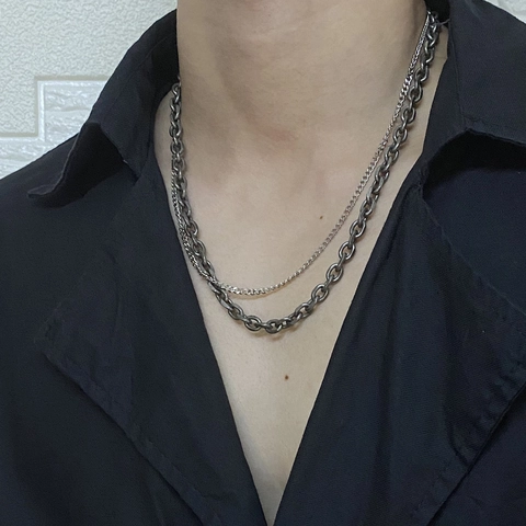 Collana in Acciaio Inossidabile Con Fibbia OT Distressed Vintage per Uomo Donna Catena a Doppio Strato Gioielli Minimalisti