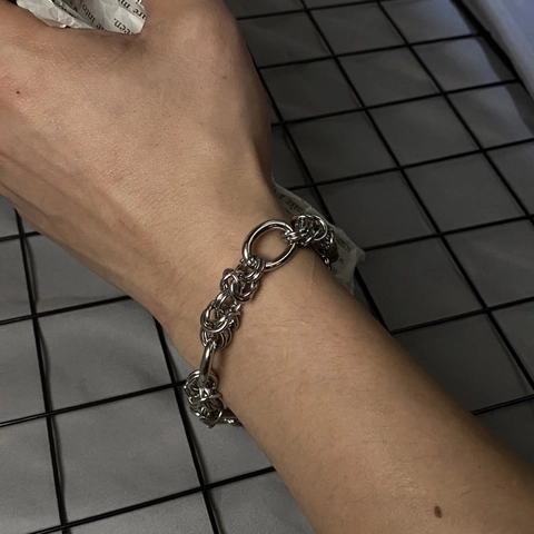 Bracciale a Catena in Acciaio Inossidabile Minimalista Vintage per Unisex Stile Industriale Argento Geometrico Gioielli Regalo