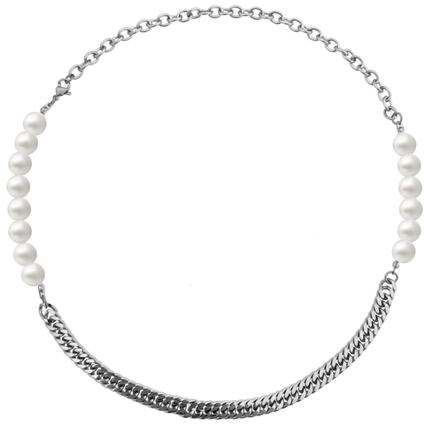 Hip Hop Titaniumstaal Splicing Kunstparel Halsketting Voor Dames Heren Cool Ins Stijl Lange Trui Ketting Trendy Sieraden Cadeau