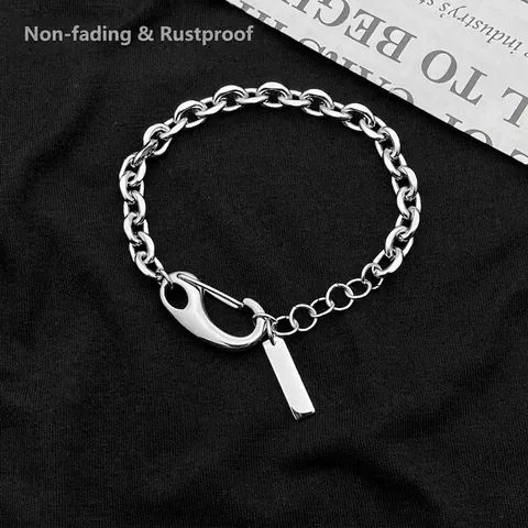 Bracciale Minimalista in Acciaio al Titanio con Catena Cubana per Uomo Donna Unisex Gioielli Hip Hop con Grande Chiusura a Moschettone