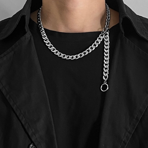 Collana Hip Hop in Acciaio al Titanio con Maglia Cubana per Uomo Donna Catena Argento Spessa con Chiusura a Scomparsa Gioielli Punk