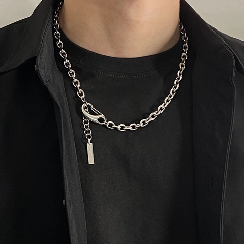 Punk Hip Hop Titanium Steel Chunky Chain Necklace For Men Women Silver Industrial O-Chain With Large Lobster Clasp Pendant Jewelry