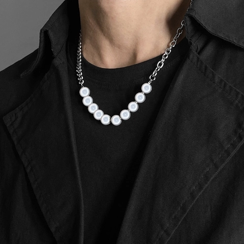 Titan-Stahl Spleißkette Leuchtende Künstliche Perle Silber Curb Kette Minimalistisch Glow In Dark Unisex Schmuck