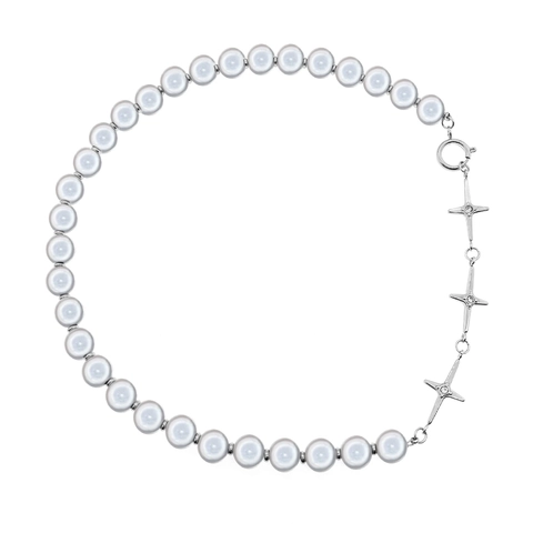 Titanium Staal Kunstparel Kruis Hanger Ketting Voor Mannen Vrouwen Unisex Gesplitste Ster Parelketting Mode Sieraden Cadeau