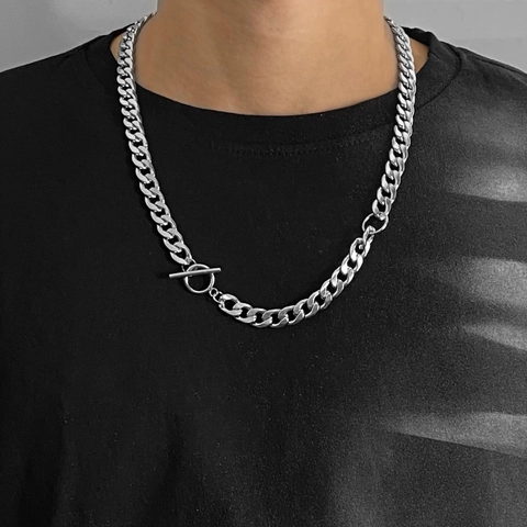 Collana Hip Hop in Acciaio al Titanio con Maglia Cubana per Uomo Donna Catena Argento Spessa con Chiusura a Scomparsa Gioielli Punk
