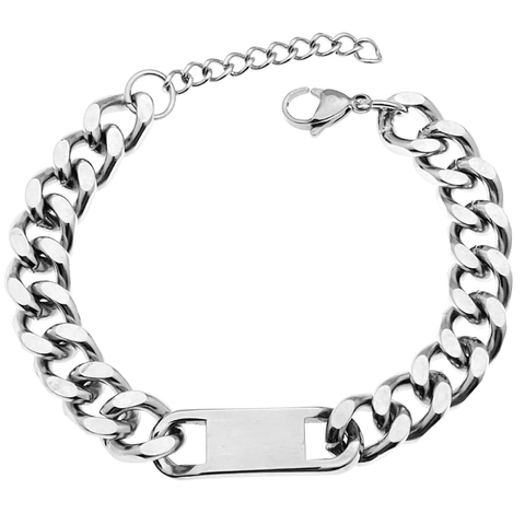 Hip Hop Cuban Link Bracelet Stainless Steel Minimalist Square ID Plate Adjustable Street Style Unisex Jewelry Gift
