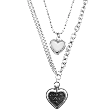 Collana Con Pendente a Cuore Vintage Per Donna Uomo In Acciaio Inossidabile Catena a Sfere A Doppio Strato Gioielli Hip Hop Tomorrow Love You Design Inciso