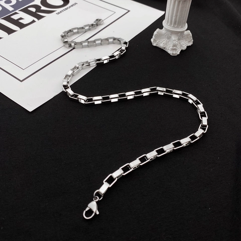 Titanium Steel Box Chain Necklace Silver Minimalist Square Link Chain Hip Hop Streetwear Men Women Jewelry Accessory