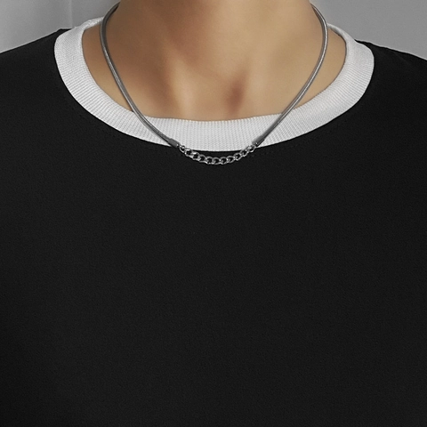 Minimalistische Titanium Staal Slangenketting Gestikt Ontwerp Rechthoekige Hanger Halsketting Hiphop Mode Sieraden Voor Mannen Vrouwen