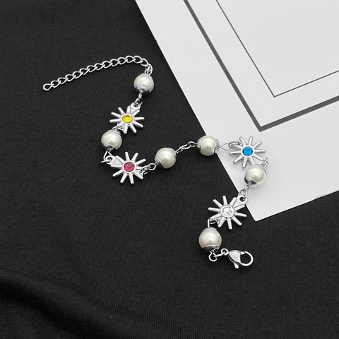 Trendiges Unisex Titanstahl Smiley Gesicht Sonnenblume Armband Mit Künstlicher Perle Spleißen Strass Minimalistische Kette Schmuck