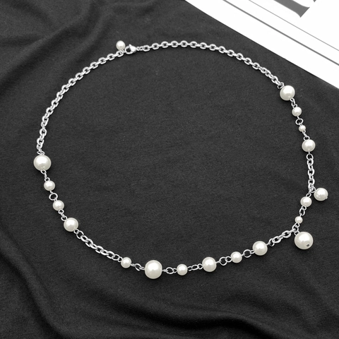 Collar de Cadena Asimétrica de Acero de Titanio Hip Hop Con Perla Artificial Cadena Clavícula Retro Unisex Joyería