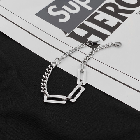 Bracciale Catena Cubana in Acciaio Inossidabile Unisex Hip Hop Streetwear Bracciale a Maglie Patchwork Rettangolari Geometriche