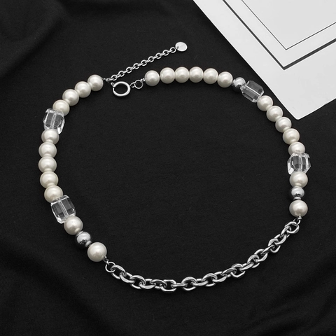 Hip hop roestvrijstalen ketting met imitatieparels en acryl kralen Geometrisch ontwerp voor mannen en vrouwen Sieraden