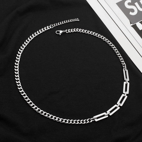 Hip Hop Titanium Staal Splitsen Halsketting Schakelsketting Rechthoek Ketting Industriële Stijl Gepolijst Punk Streetwear Unisex Sieraden