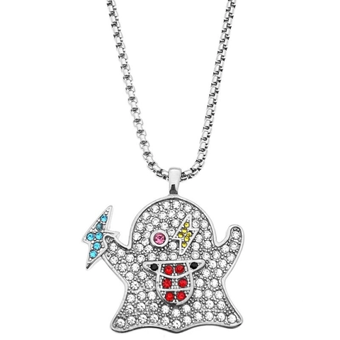Hip Hop Iced Out Ghost Anhänger Halskette Edelstahl Box-Kette Bunte Strasssteine Streetwear Schmuck Für Herren Und Damen