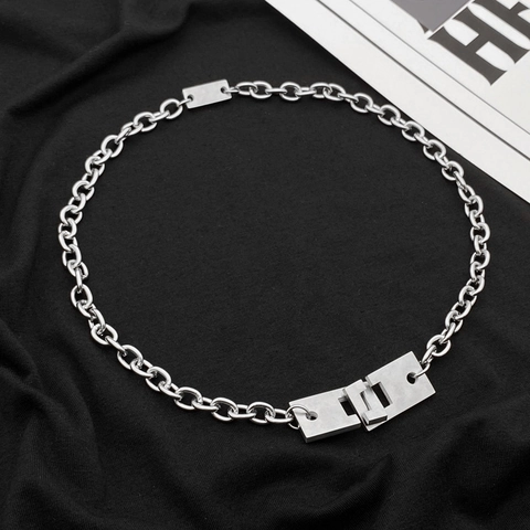 Collana a Catena Grossa in Acciaio al Titanio Industriale Con Pendente Rettangolare Geometrico Incastrato Gioielli Stile Punk Hip Hop