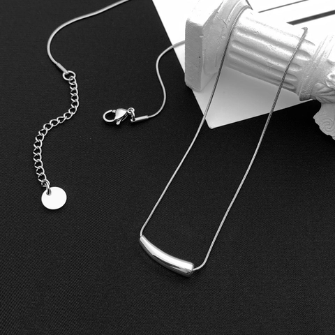 Collana in Acciaio al Titanio Minimalista Con Ciondolo a Tubo Curvo Catena a Lisca di Pesce Accessorio Geometrico Uomo Donna
