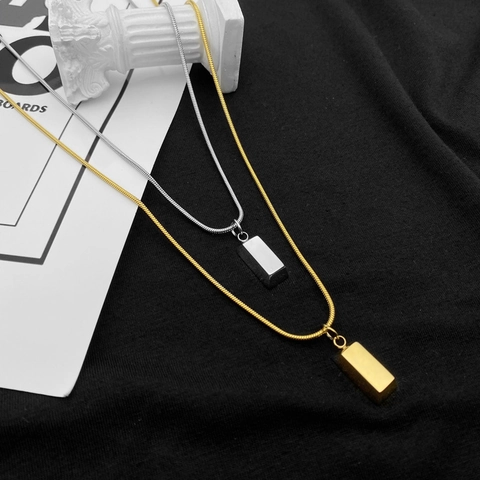 Collana con Pendente Rettangolare in Acciaio Inossidabile Minimalista per Uomo Donna Ciondolo a Colonna Quadrata Lucida Catena a Serpente Gioielli Regalo