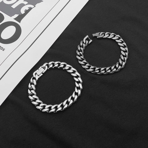 Bracciale Vintage in Acciaio Inossidabile a Maglia Cubana per Uomo Donna Hip Hop Bracciale a Catena Pesante Argento Antico