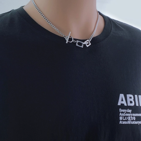 Titanium Steel Toggle Clasp Necklace Geometric Rectangular Links Industrial Minimalist Curb Chain Streetwear Jewelry