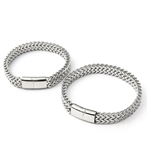 Herren Titanstahl Gewebt Wheat Chain Armband Trendy Edelstahl Square Franco Link Magnetverschluss Biker Schmuck