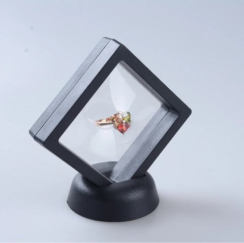 Scatola Espositore Gioielli 3D Galleggiante Pellicola PE Cornice Trasparente Con Base Per Anello Orecchini Monete Medaglie