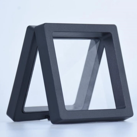 Scatola Espositore Gioielli 3D Galleggiante Pellicola PE Cornice Trasparente Con Base Per Anello Orecchini Monete Medaglie