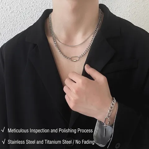Bracciale da Uomo in Acciaio al Titanio con Moschettone Maglia Cubana Hip Hop Punk Gioielli con Targhetta Rettangolare