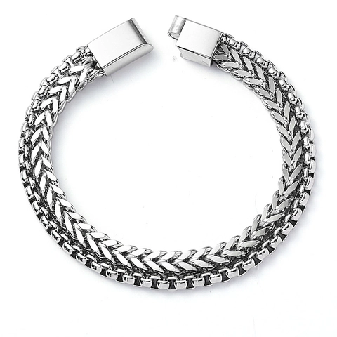 Bracciale a Doppio Strato in Acciaio al Titanio per Uomo Donna Catena di Grano Venezia Minimalista Hip Hop Gioielli in Metallo