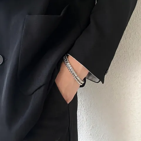 Bracciale a Doppio Strato in Acciaio al Titanio per Uomo Donna Catena di Grano Venezia Minimalista Hip Hop Gioielli in Metallo