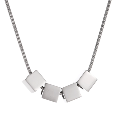 Collier Pendentif Cube Géométrique en Acier au Titane Minimaliste pour Hommes Femmes Hip Hop Bijoux de Chaîne en Argent Poli