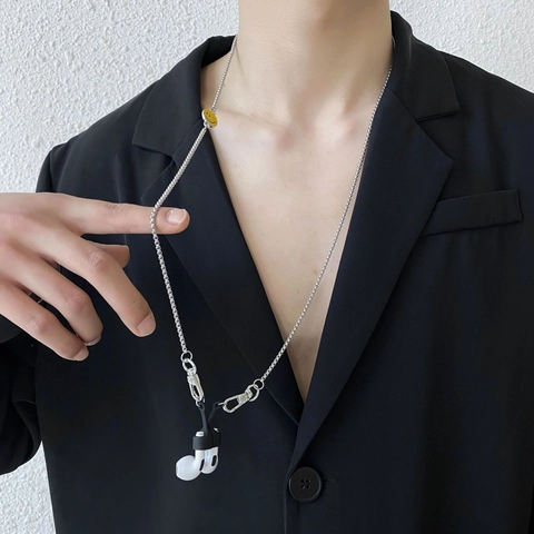 Collar de Auriculares Inalámbricos Anti-perdida de Acero Inoxidable para Hombres Mujeres Accesorios de Joyería de Moda Minimalista Con Colgante de Triángulo Estrella Sonrisa