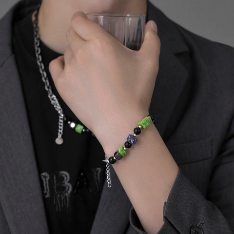 Retro Edelstahl Spleißen Armband Für Herren Damen Künstliche Perle Quadratischen Synthetischen Stein Perlen Kette Armband Halskette Schmuck