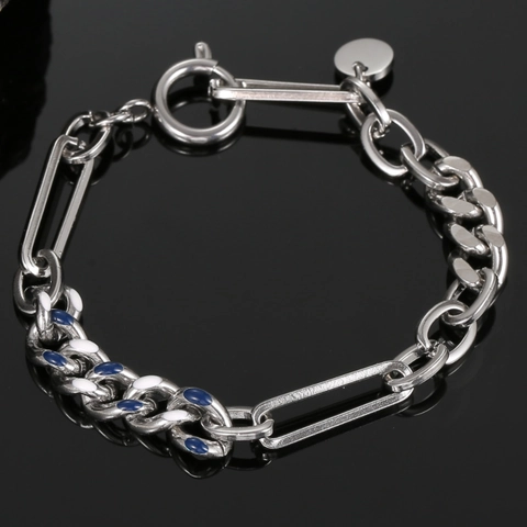 Bracciale a Catena Cubana Patchwork in Acciaio al Titanio Hip Hop Uomo Donna Design di Nicchia Smalto Blu Gioielli Minimalisti Geometrici