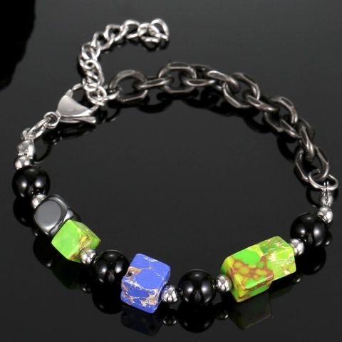 Retro Edelstahl Spleißen Armband Für Herren Damen Künstliche Perle Quadratischen Synthetischen Stein Perlen Kette Armband Halskette Schmuck