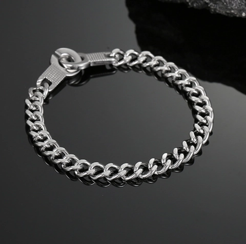 Men's Stainless Steel Handcuff Clasp Cuban Link Bracelet Retro Punk Simple Hip Hop Silver Jewelry Fashion Wrist Chain