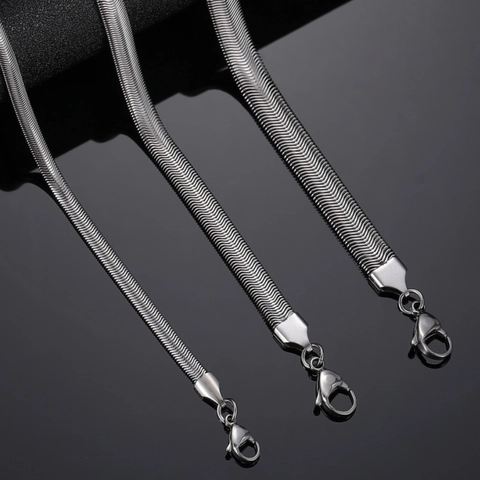 Collana e Bracciale a Catena Piatta in Acciaio al Titanio Unisex Minimalista a Lisca di Pesce in Acciaio Inossidabile per Uomo Donna Gioielli Hip Hop