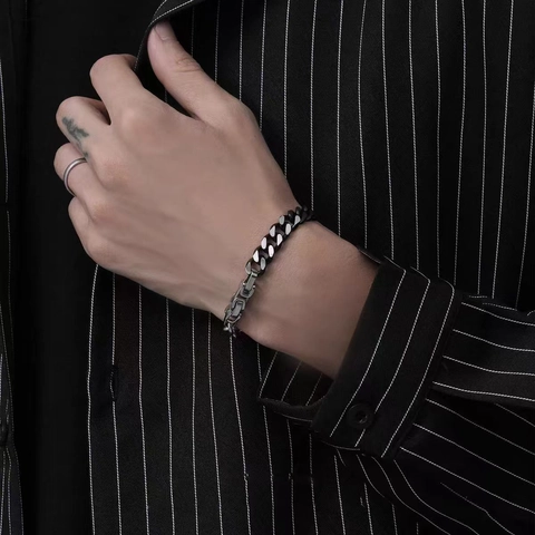 Bracciale a Catena Cubana in Acciaio al Titanio da Uomo Hip Hop Bracciale a Catena Geometrico Lucido Gioielli Punk Persona