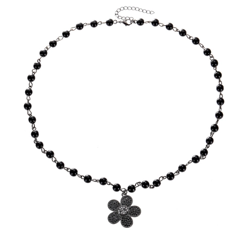 Titanstahl Sonnenblume Smiley Gesicht Perlenkette Funkelnde Strass Blume Anhänger Choker Für Damen Herren Cool Schmuck