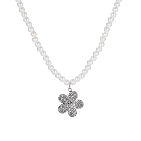 Titanstahl Sonnenblume Smiley Gesicht Perlenkette Funkelnde Strass Blume Anhänger Choker Für Damen Herren Cool Schmuck