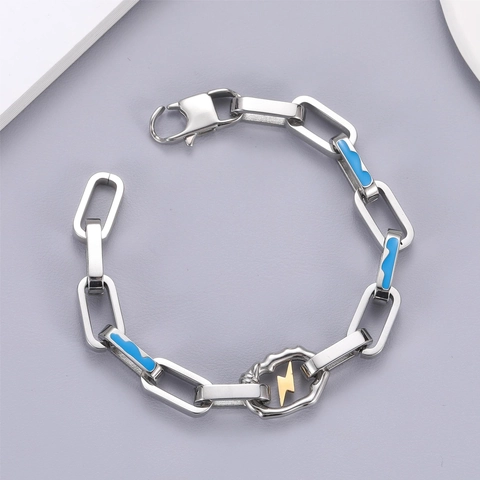 Titaniumstaal Schakelarmband Hiphop Straatstijl Heren Dames Sieraden Zilveren Ketting Blauwe Emaille Gouden Bliksem Hanger