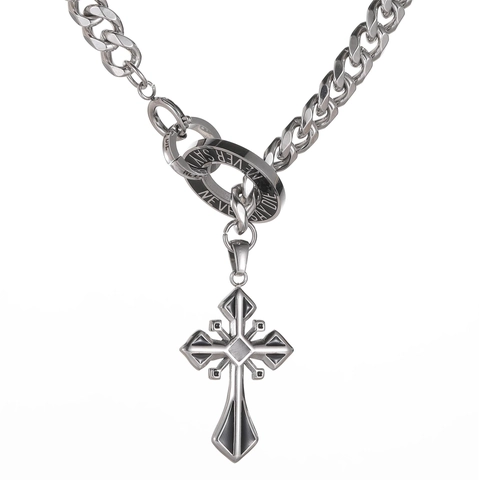 Gothic Kruis Hanger Ketting Titanium Staal Cubaanse Ketting Never Say Die Gegraveerde Ring Zware Industriële Stijl Sieraden